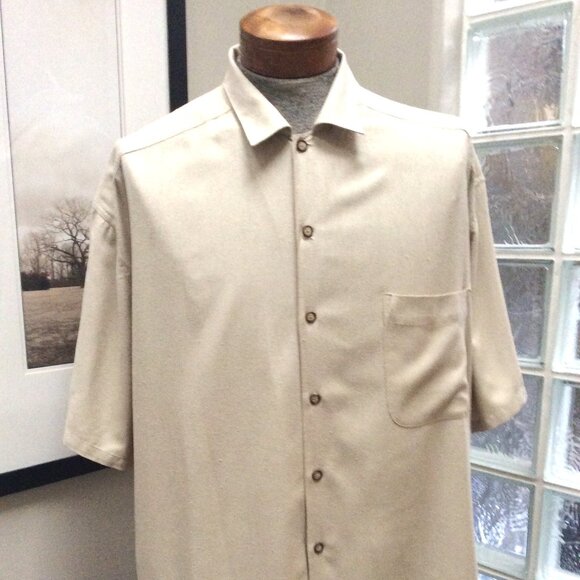 Silk Shirt Size XL 100% Silk Short Sleeve TAN Color - Picture 1 of 2